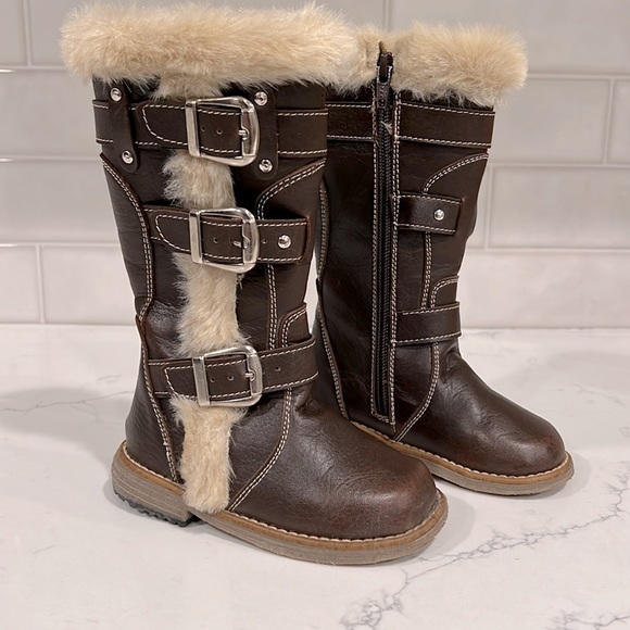 Kirsten Licet Shoes Faux Fur And Leather Brown Riding Boot Tall